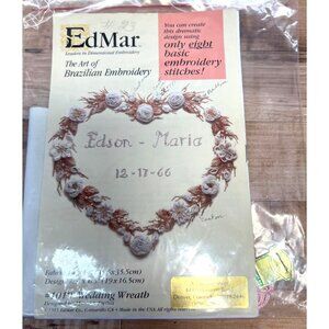 Edmar Brazilian Embroidery Kit #1019 Wedding Wreath 14"x14" Fabric 7.5"x6.5" Des